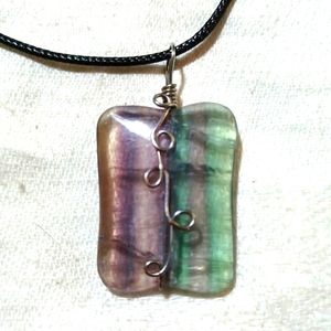 Flourite necklace jewelry handmade green purple silver bead hand-crafted pendant